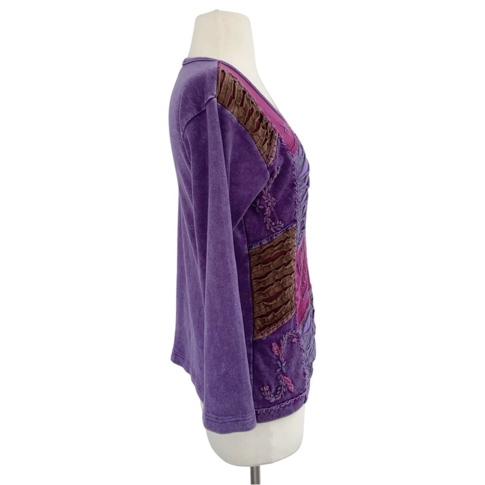 Vintage Rising International Embroidered Mixed Textures Purple Top Medium - Picture 4 of 15